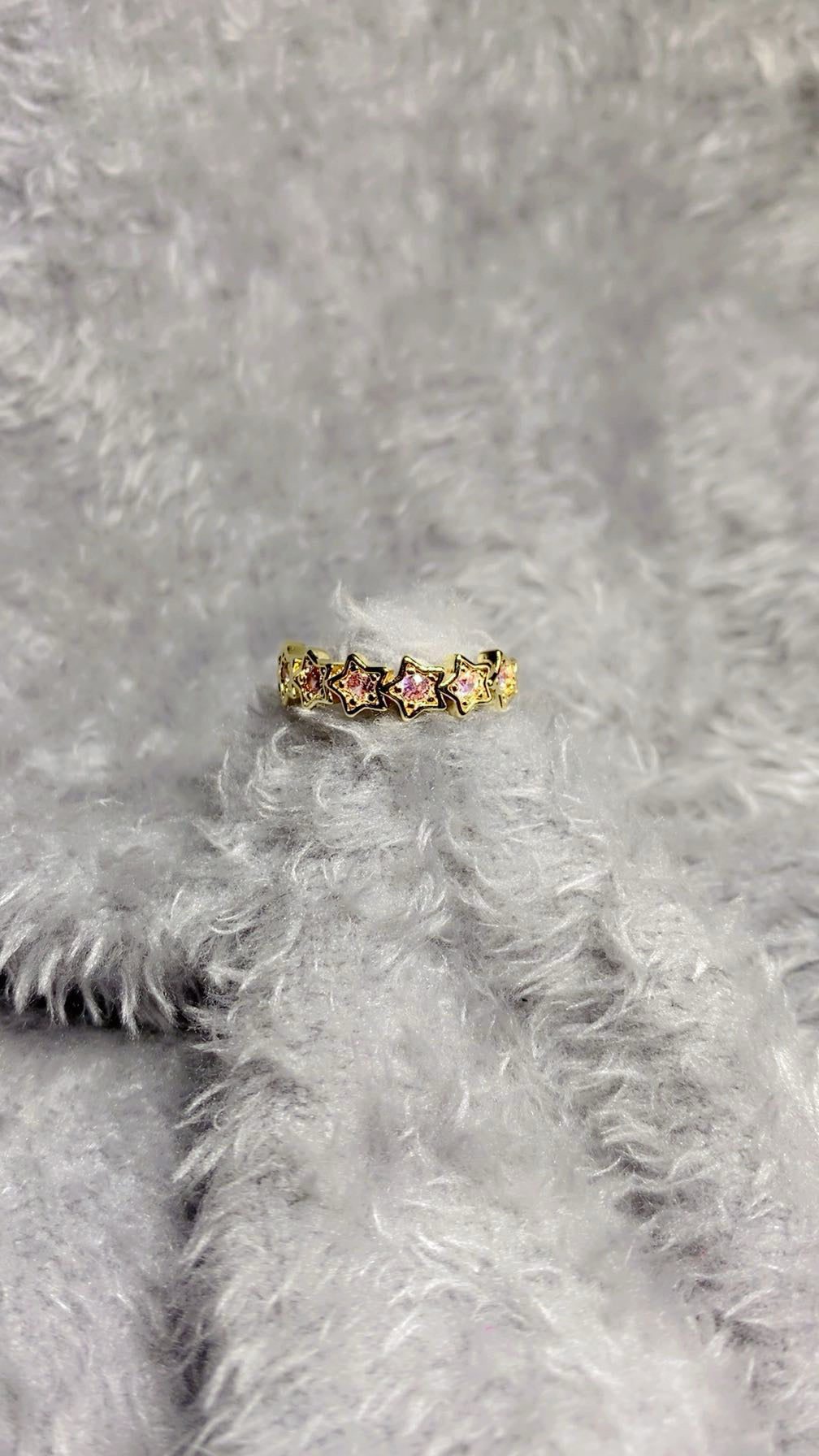 Gold-Plated Pink Star Crystal Eternity Band – Adjustable Celestial Ring