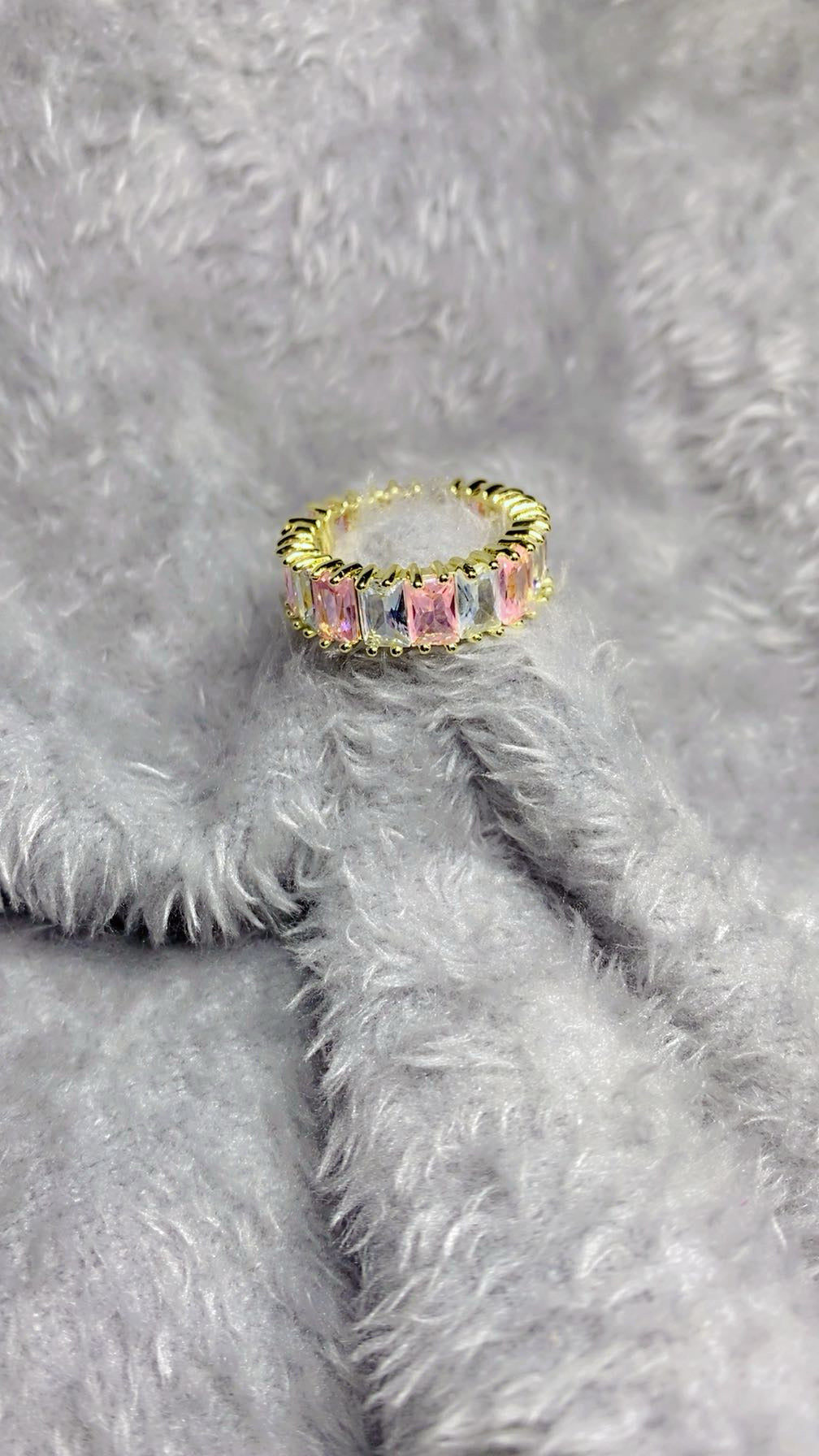 Multi-Color Baguette Crystal Zircon Band Ring – 18K Gold Plated Statement Ring