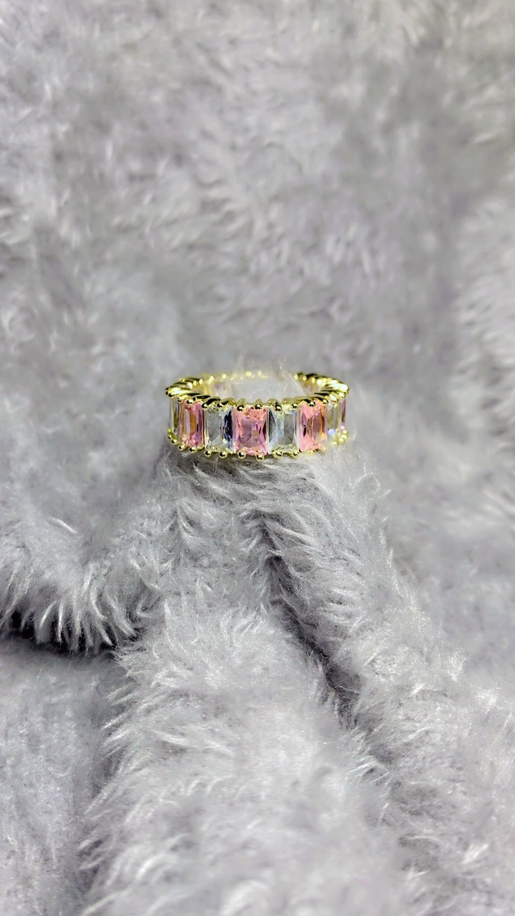 Multi-Color Baguette Crystal Zircon Band Ring – 18K Gold Plated Statement Ring