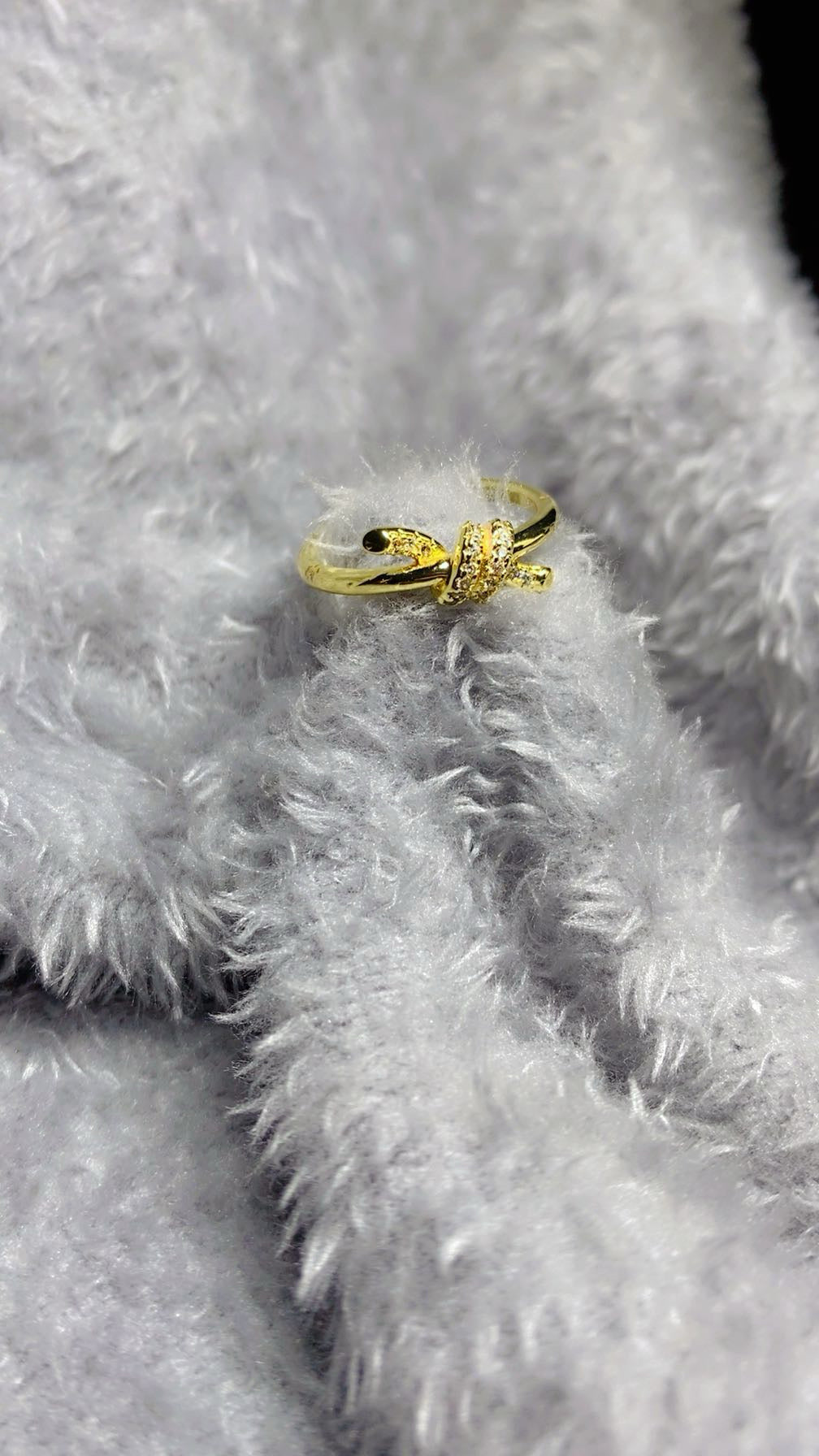 Gold-Plated Crystal Knot Ring – Adjustable Love Knot Statement Band