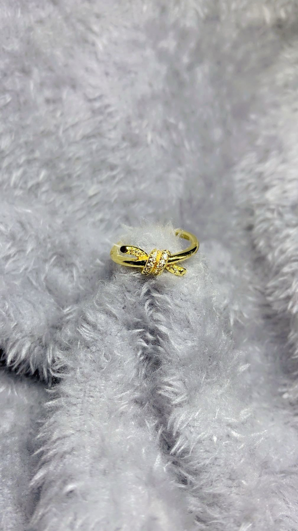Gold-Plated Crystal Knot Ring – Adjustable Love Knot Statement Band
