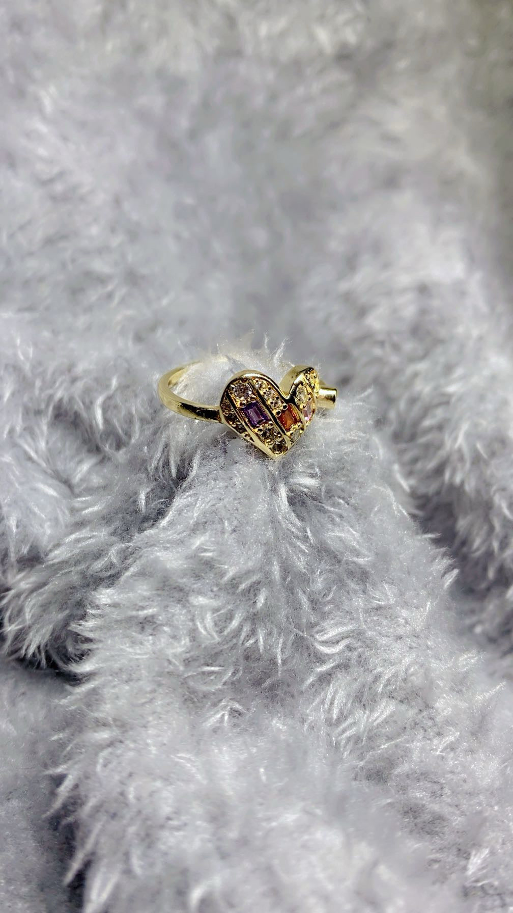 Colorful Baguette & Round Zircon Heart Open Ring –Adjustable