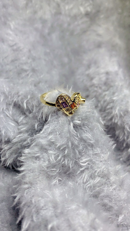 Colorful Baguette & Round Zircon Heart Open Ring –Adjustable