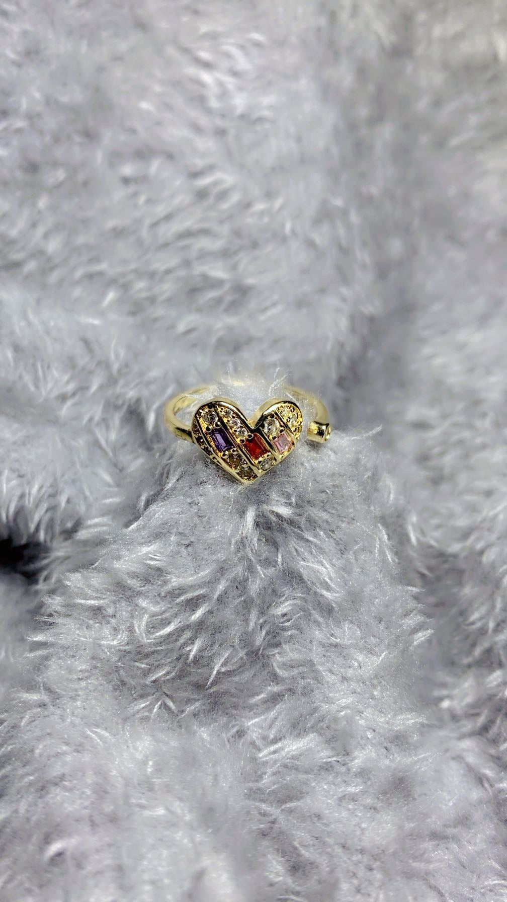 Colorful Baguette & Round Zircon Heart Open Ring –Adjustable