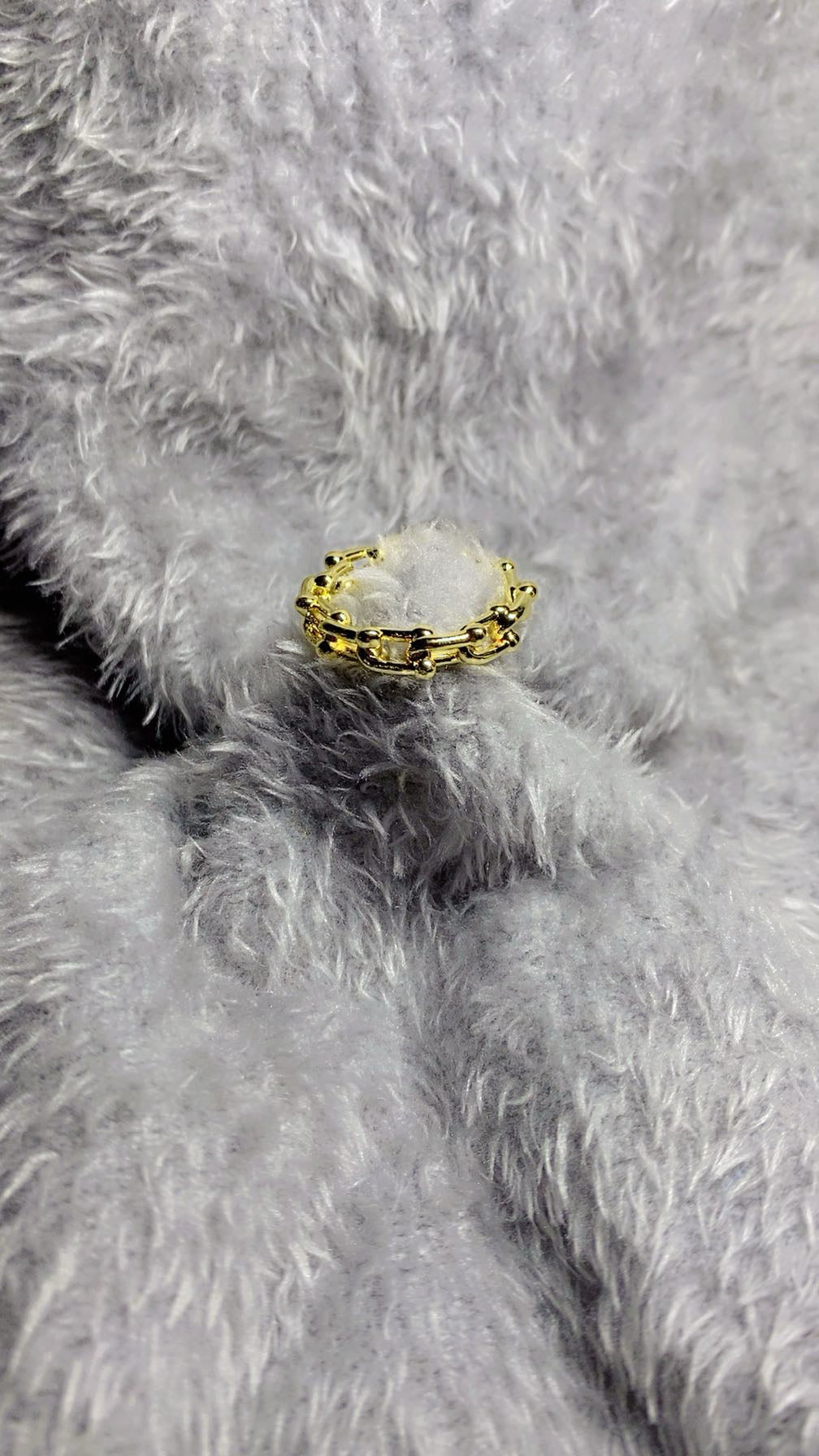 Gold-Plated Geometric Link Chain Ring – Adjustable Modern Statement Band