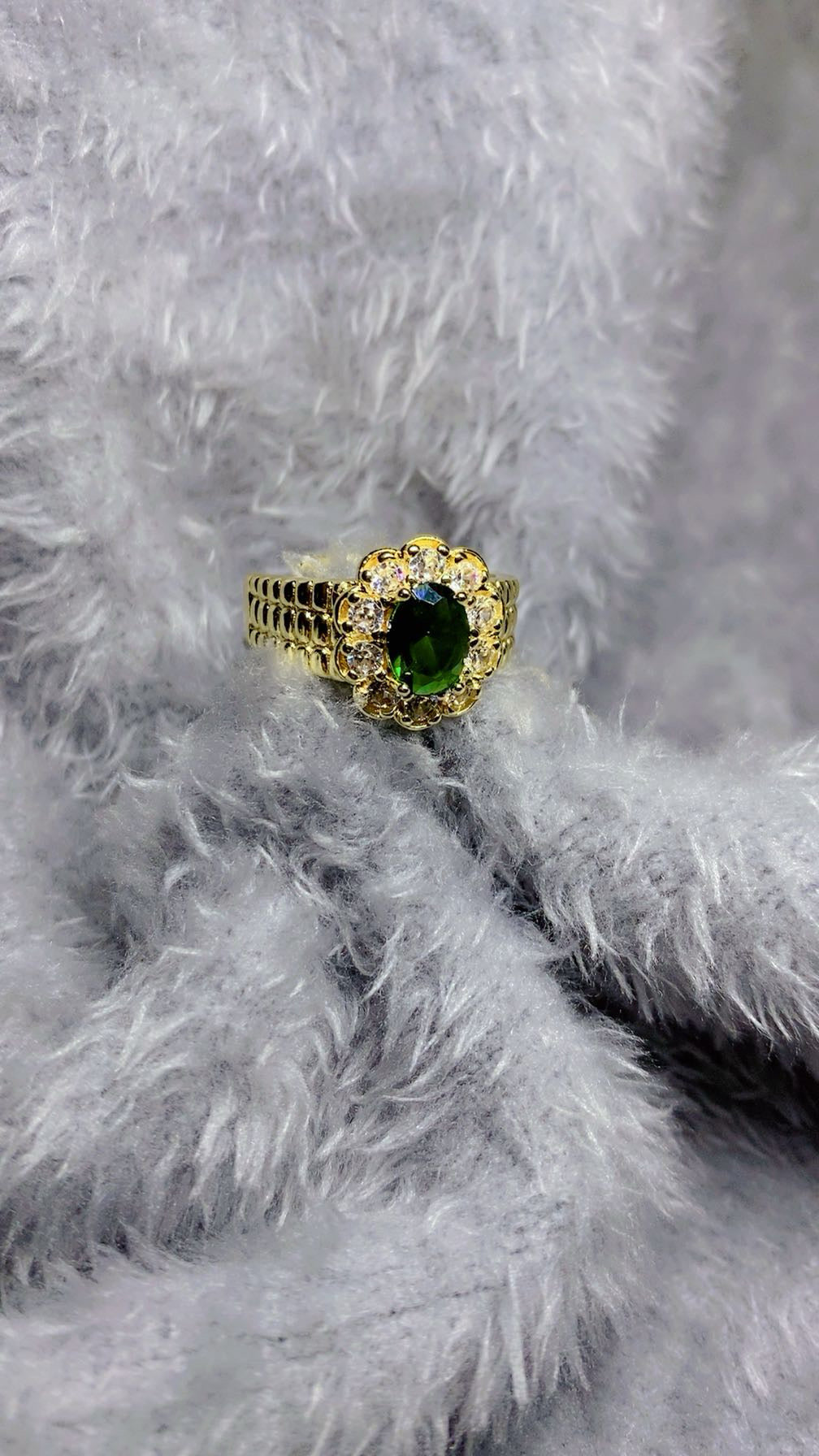 Regal Emerald Green Zircon Cluster Statement Ring – 18K Gold Plated Halo Ring