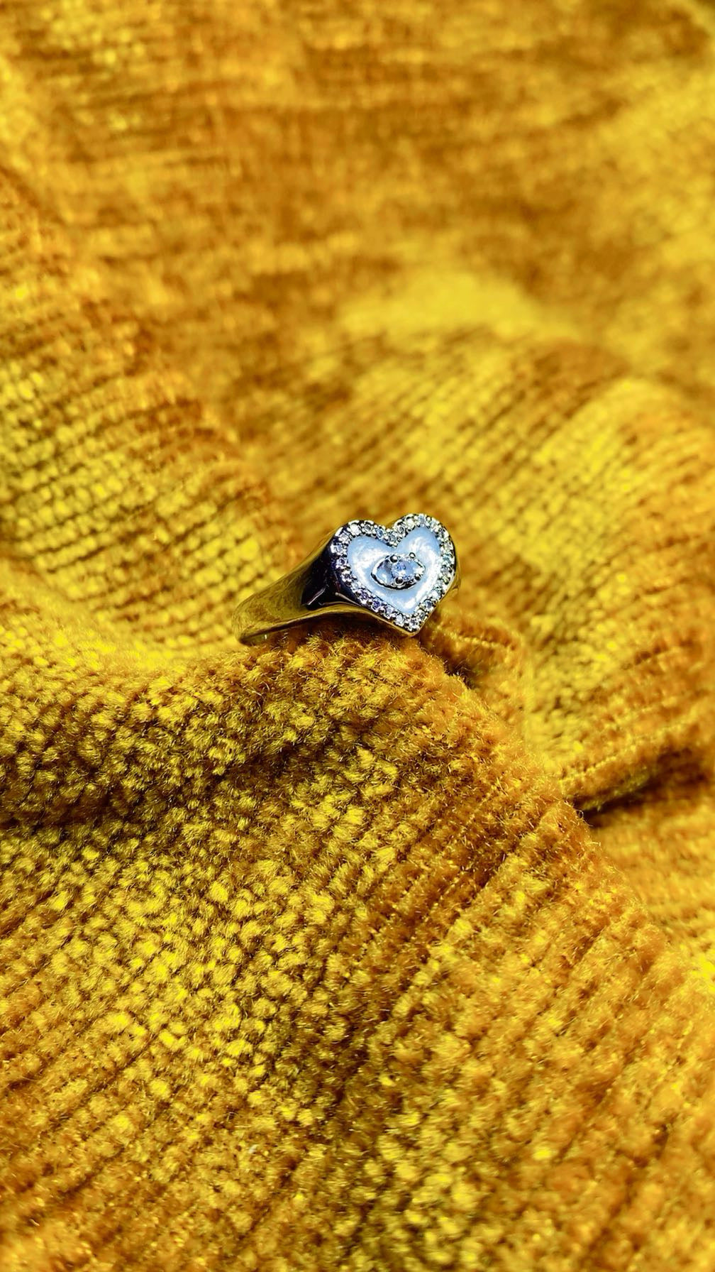 Silver-Plated Eye Heart Ring – Adjustable Protection Crystal Band