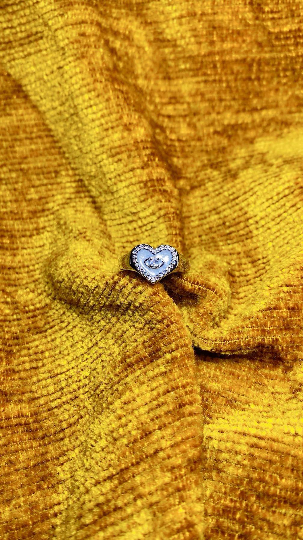 Silver-Plated Eye Heart Ring – Adjustable Protection Crystal Band