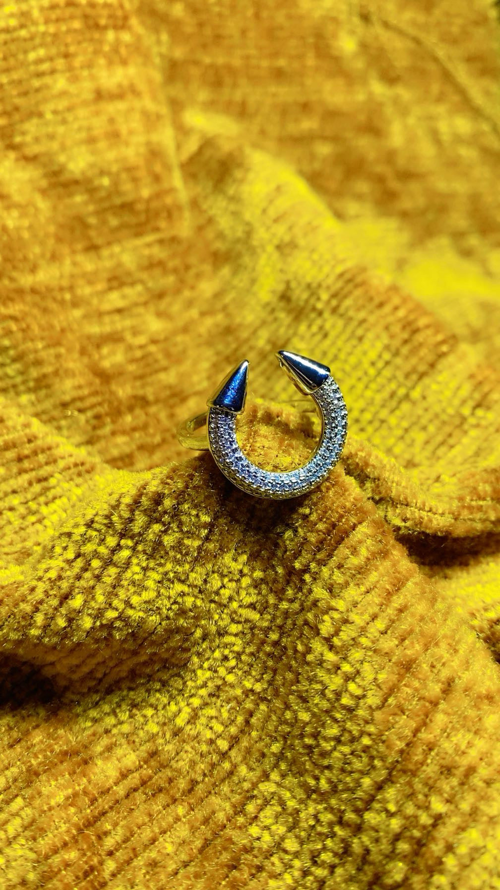 Silver-Plated Full Zircon Pave Horseshoe Open Ring