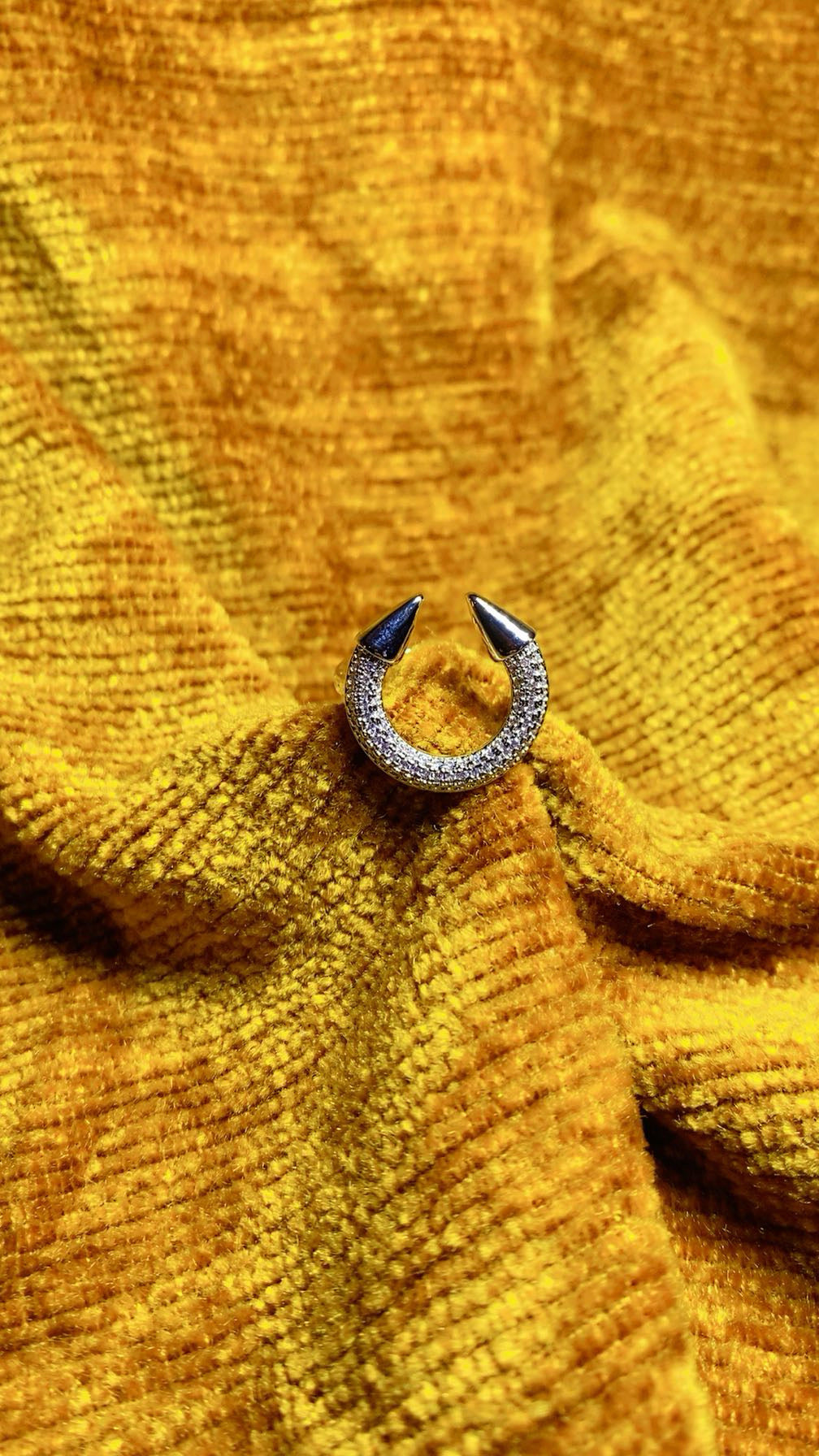 Silver-Plated Full Zircon Pave Horseshoe Open Ring