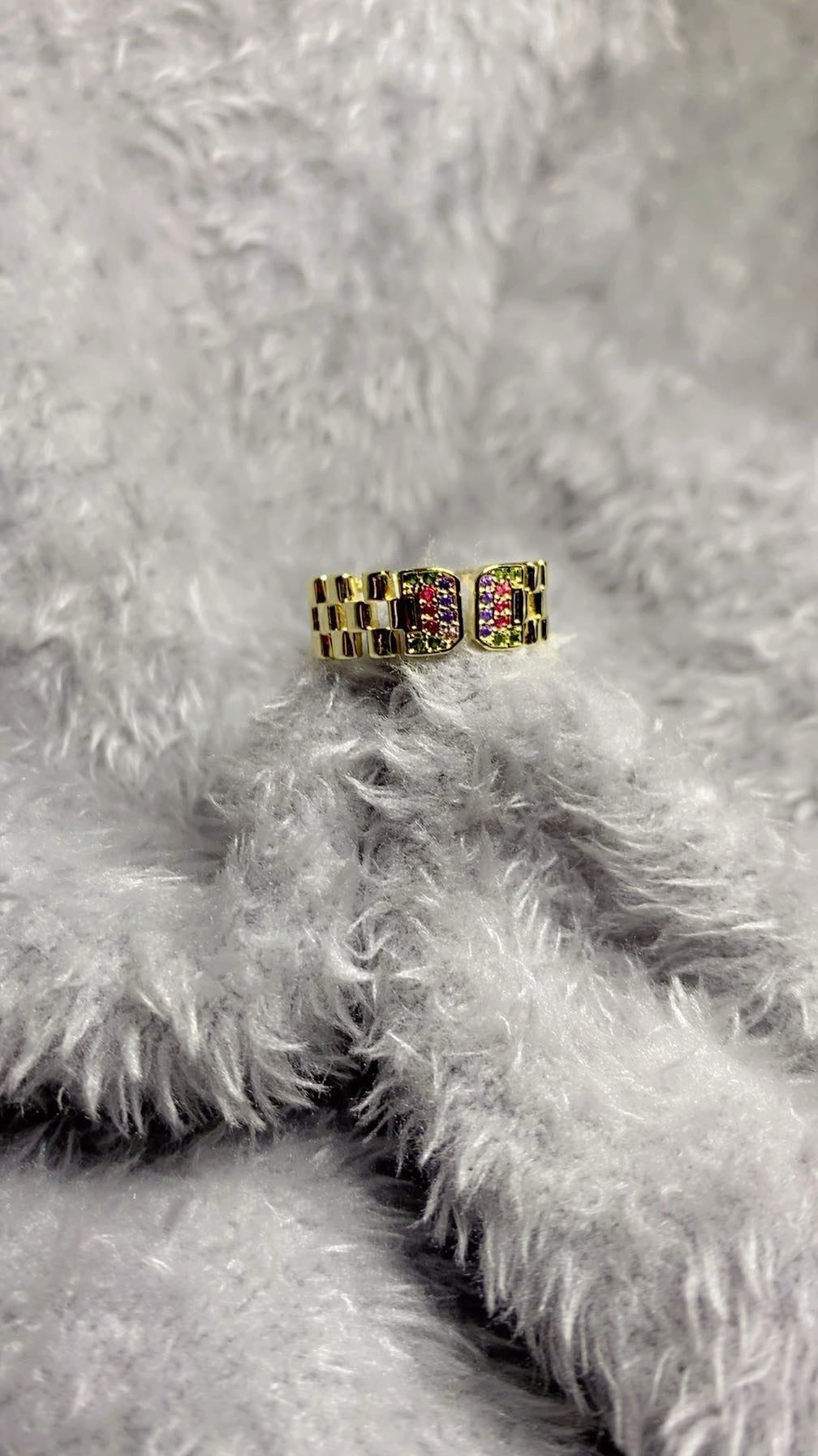 Colorful Zircon Watch Strap Style Open Ring – 18K Gold Plated Trendy Fashion