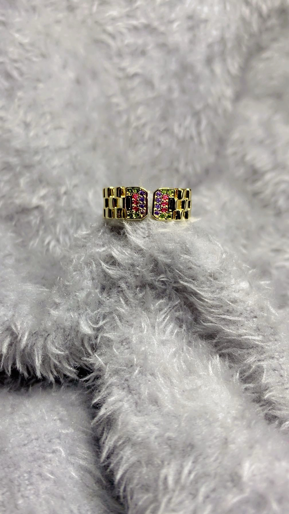 Colorful Zircon Watch Strap Style Open Ring – 18K Gold Plated Trendy Fashion