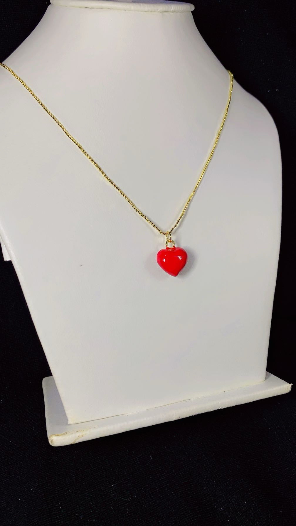 Glossy Red Enamel Heart Pendant Necklace – 18K Gold Plated Sweetheart
