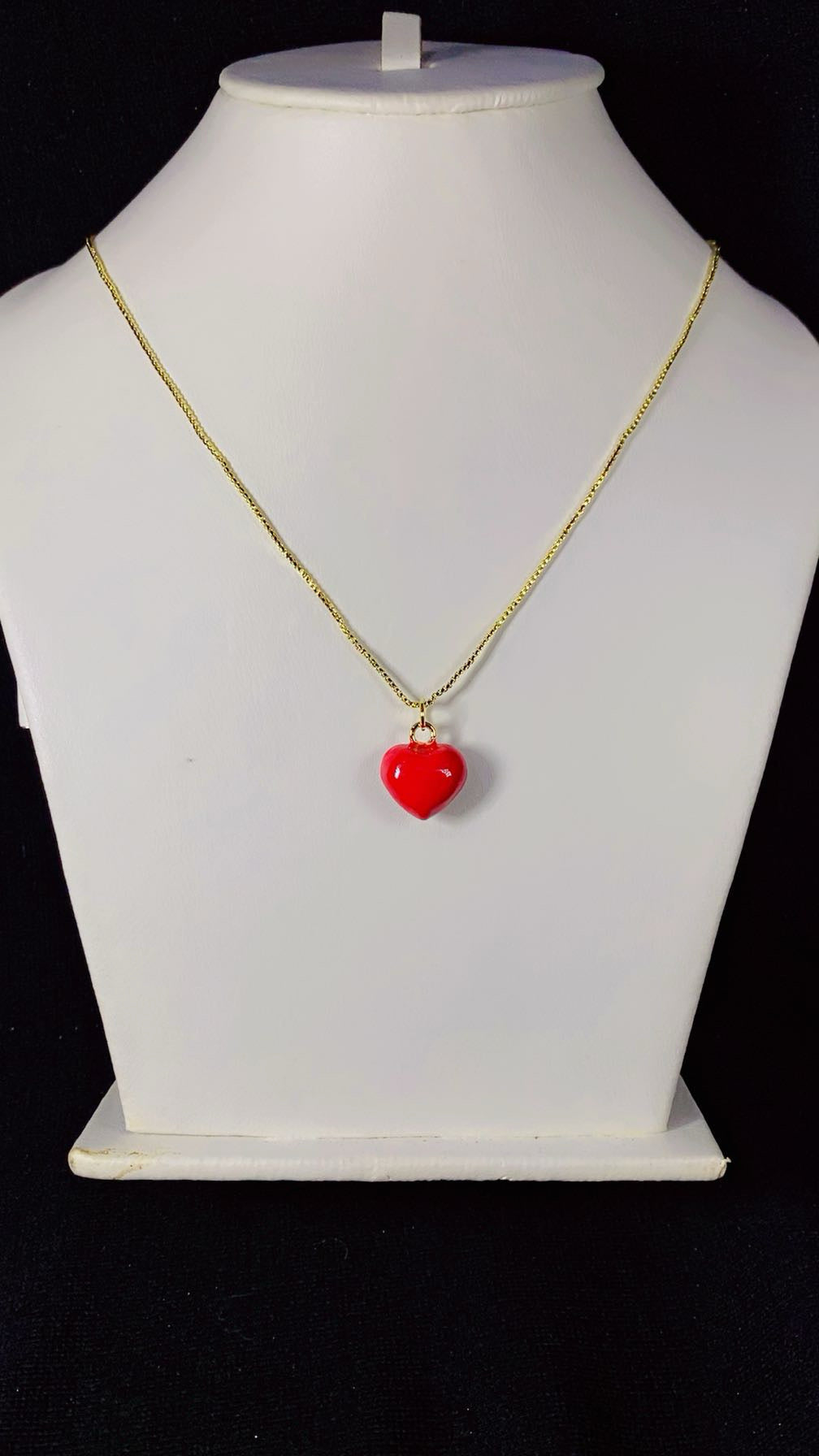 Glossy Red Enamel Heart Pendant Necklace – 18K Gold Plated Sweetheart