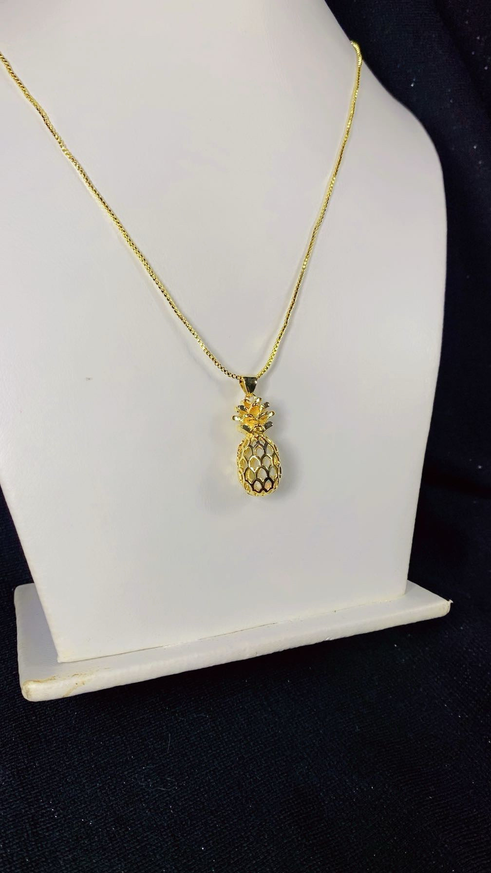 Crystal Paved Pineapple Pendant Necklace – 18K Gold Plated Tropical Jewellery