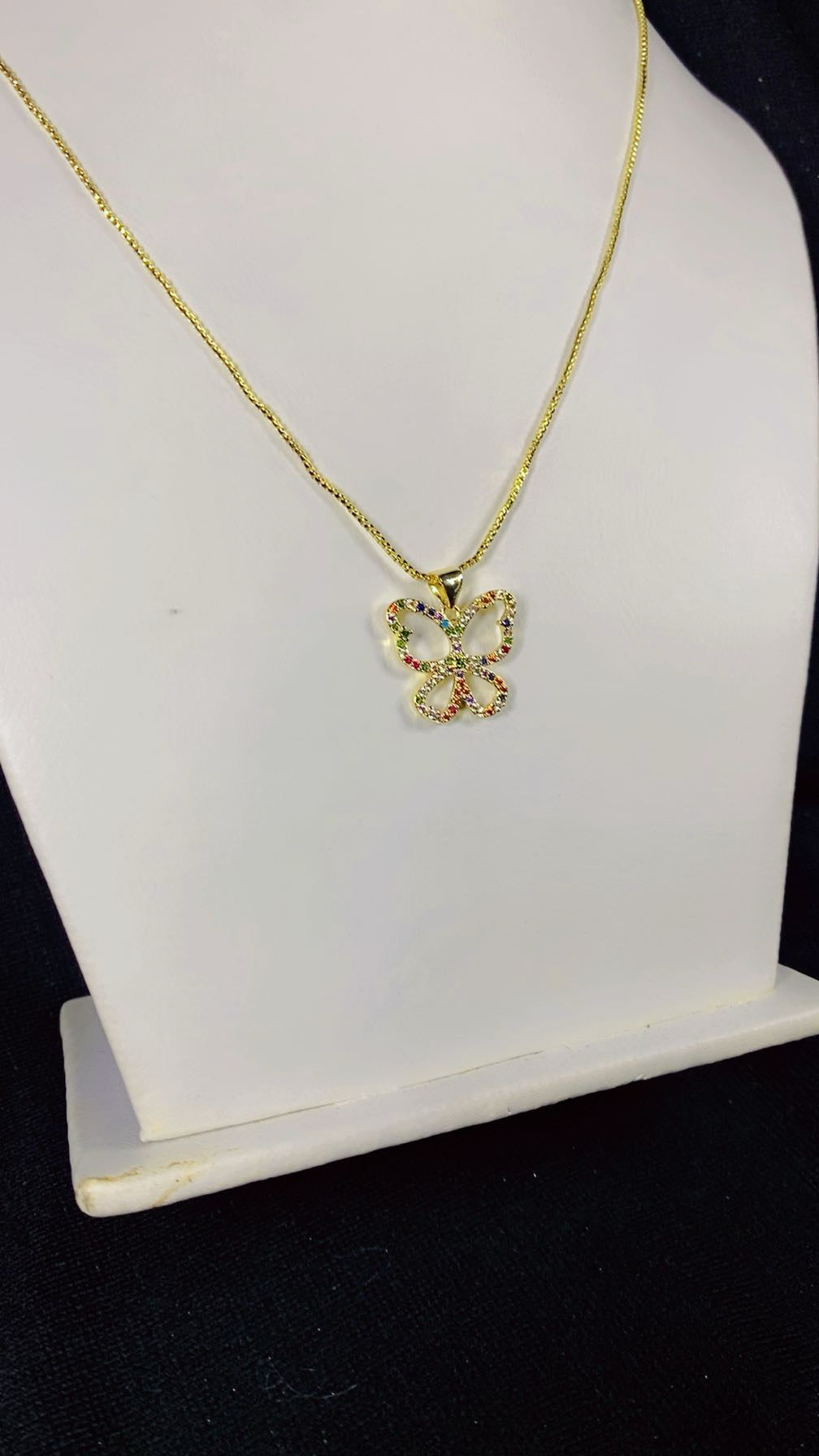Colorful Zircon Multi-Stone Butterfly Pendant Necklace – 18K Gold Plated