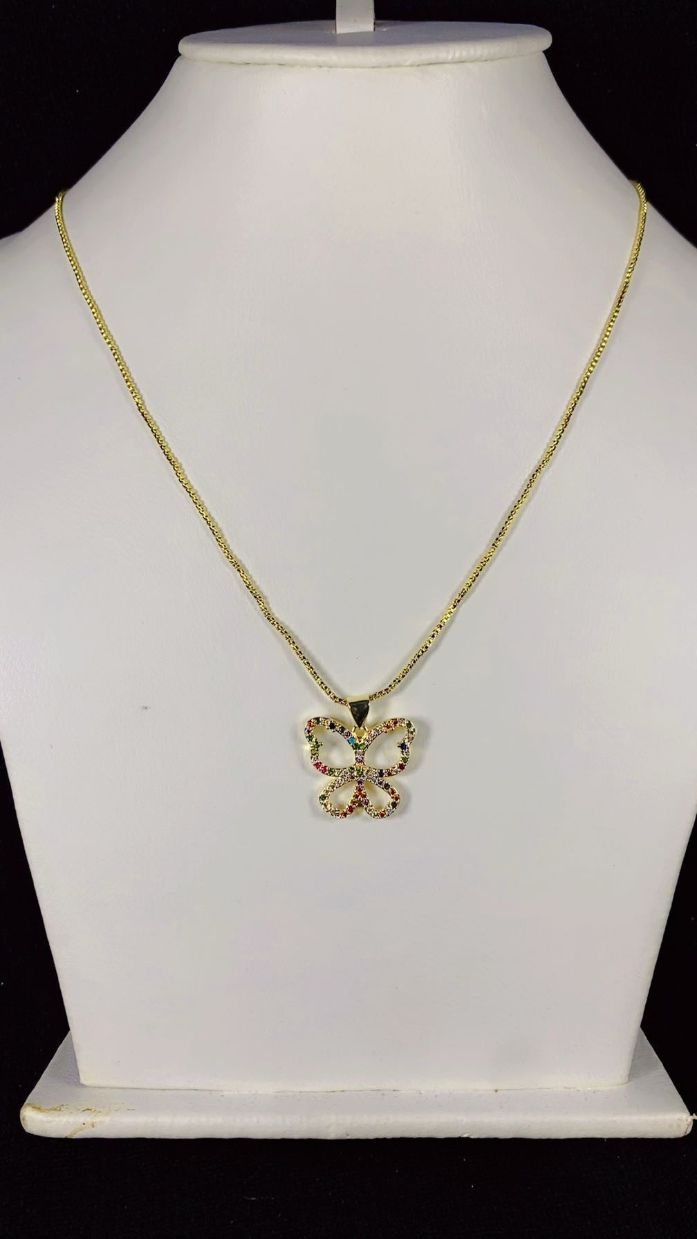 Colorful Zircon Multi-Stone Butterfly Pendant Necklace – 18K Gold Plated