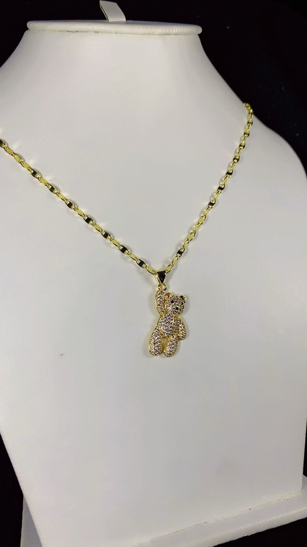 Crystal Paved Teddy Bear Pendant Necklace – 18K Gold Plated Cute Animal