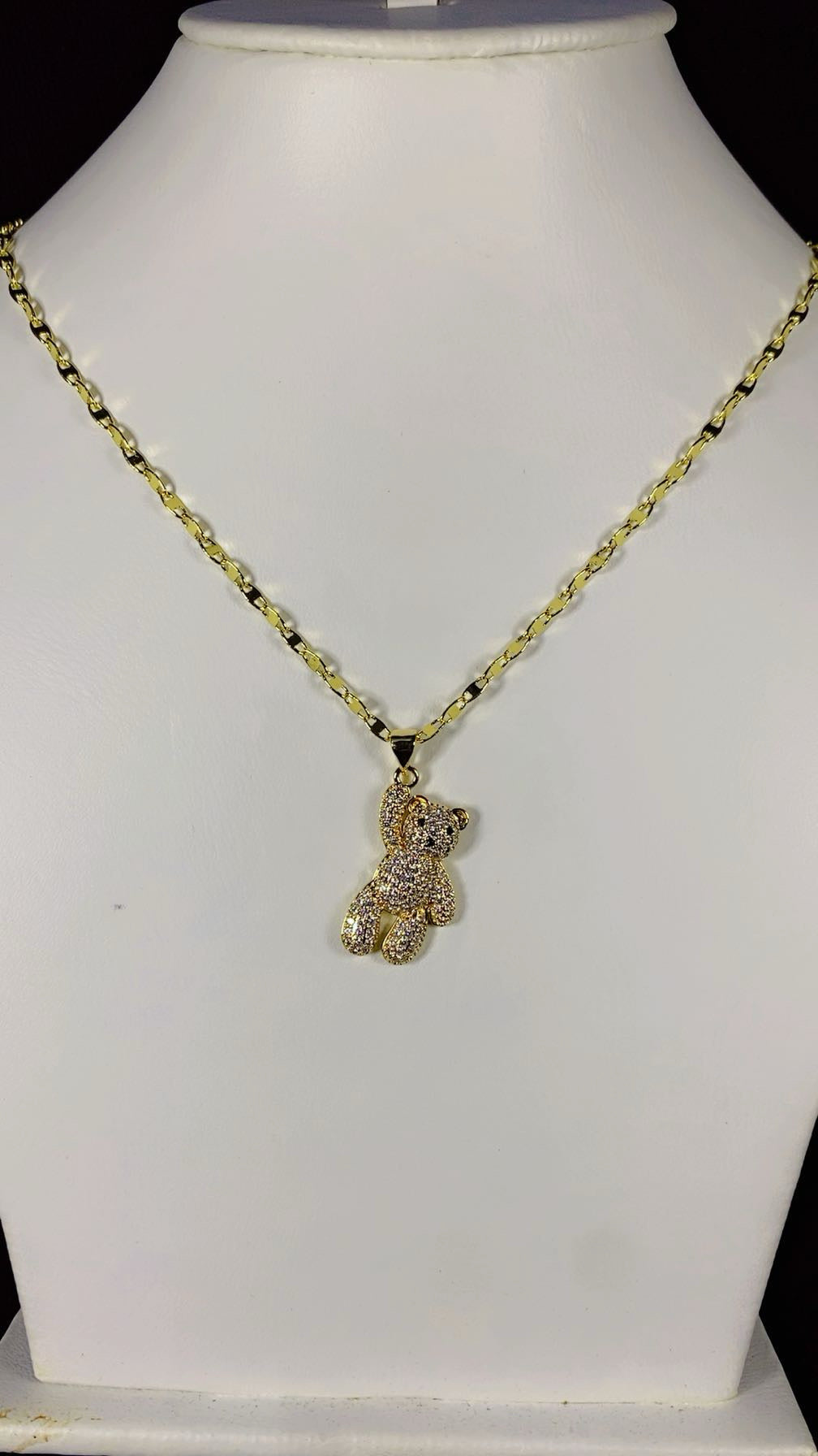 Crystal Paved Teddy Bear Pendant Necklace – 18K Gold Plated Cute Animal