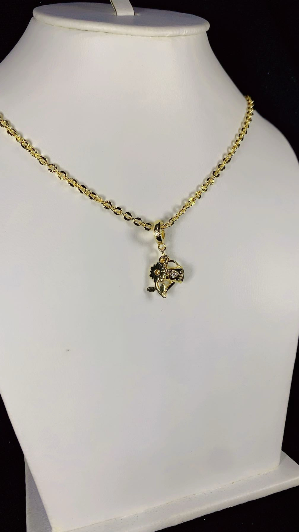 Watering Can & Sunflower Charm Necklace Set – 18K Gold Plated Garden-Themed