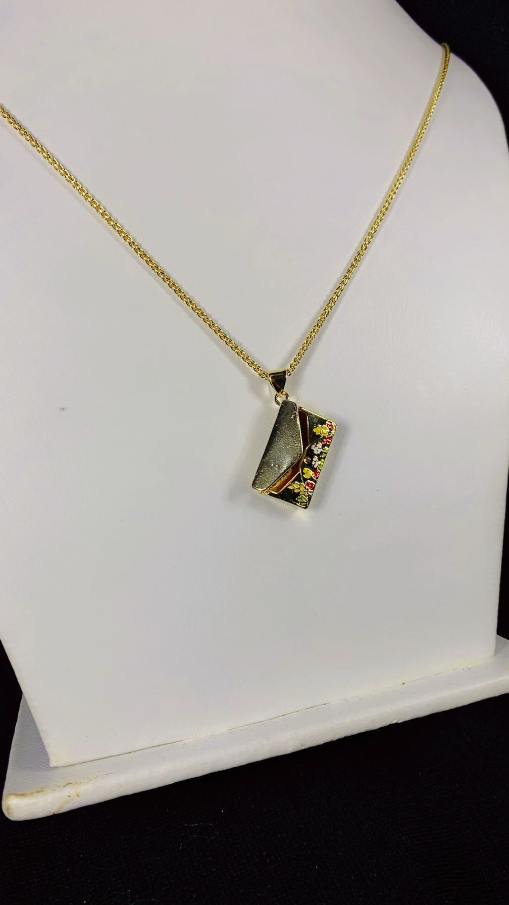 Floral Enamel Envelope Locket Pendant Necklace – 18K Gold Plated Secret Message