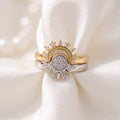 Two-Tone Celestial Sun and Moon Ring – Adjustable Stacking Band