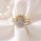 Two-Tone Celestial Sun and Moon Ring – Adjustable Stacking Band