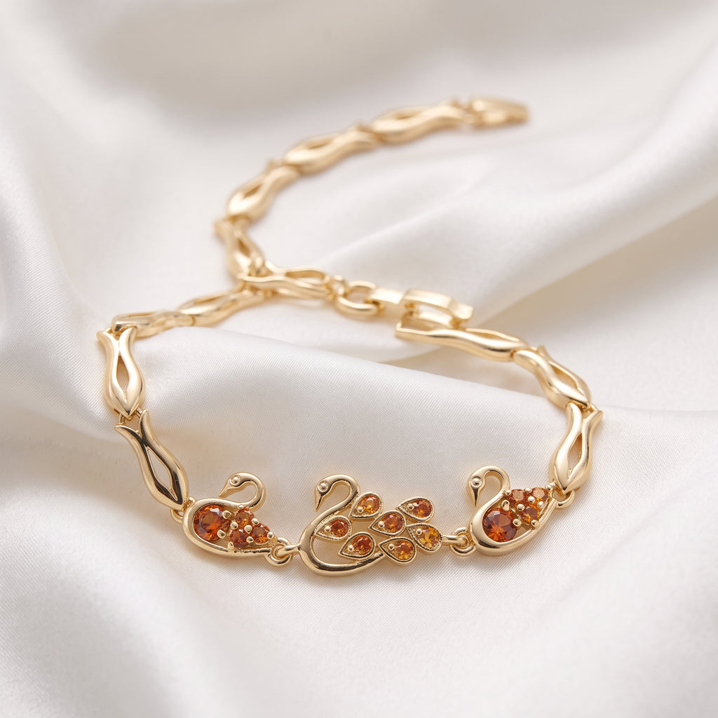 Gold-Plated Amber Zircon Peacock Link Bracelet