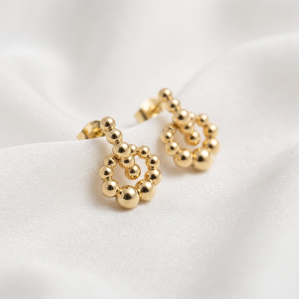 Modern Graduated Ball Cluster Drop Earrings – 18K Gold Plated