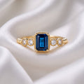 Gold-Plated Emerald-Cut Blue Zircon Crystal Statement Ring
