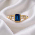 Gold-Plated Emerald-Cut Blue Zircon Crystal Statement Ring