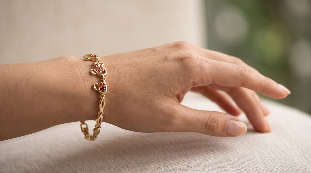Gold-Plated Amber Zircon Peacock Link Bracelet