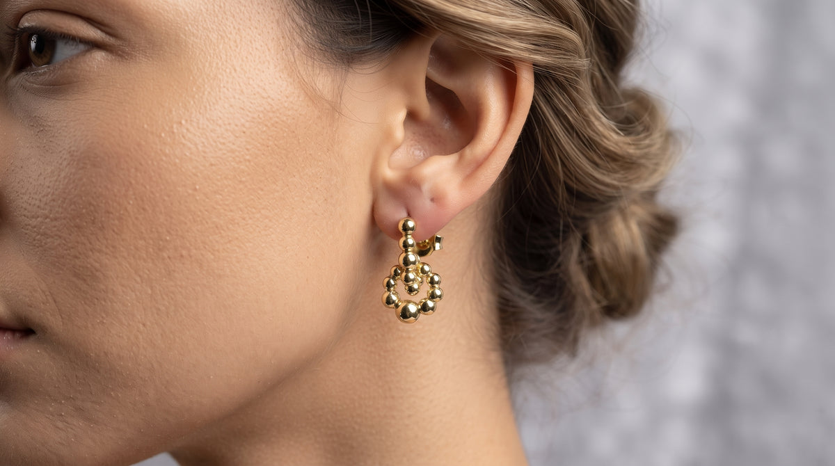 Modern Graduated Ball Cluster Drop Earrings – 18K Gold Plated