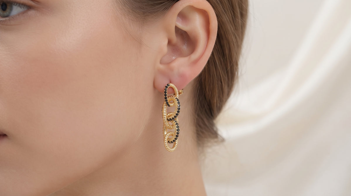 Chic Textured Curb Chain Drop Earrings – 18K Gold Plated Link Jewellery