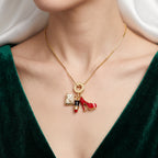 Chic Red High Heel, Lipstick & Handbag Multi-Charm Pendant Necklace