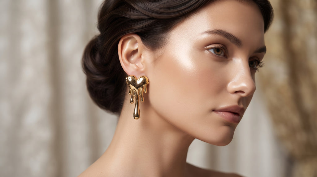 Avant-Garde Liquid Melting Heart Statement Earrings – 18K Gold Plated