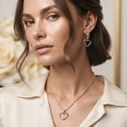 Gold-Plated Multi-Color Zircon Heart Huggie Earrings and Pendant Necklace Set
