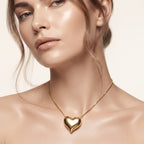 Puffed Heart Solitaire Pendant Necklace – 18K Gold Plated Minimalist Chic Jewellery