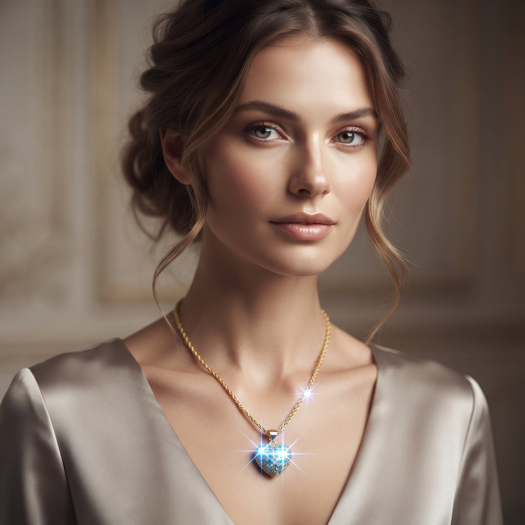Turquoise Blue Puffed Heart Pendant Necklace – 18K Gold Plated Gemstone
