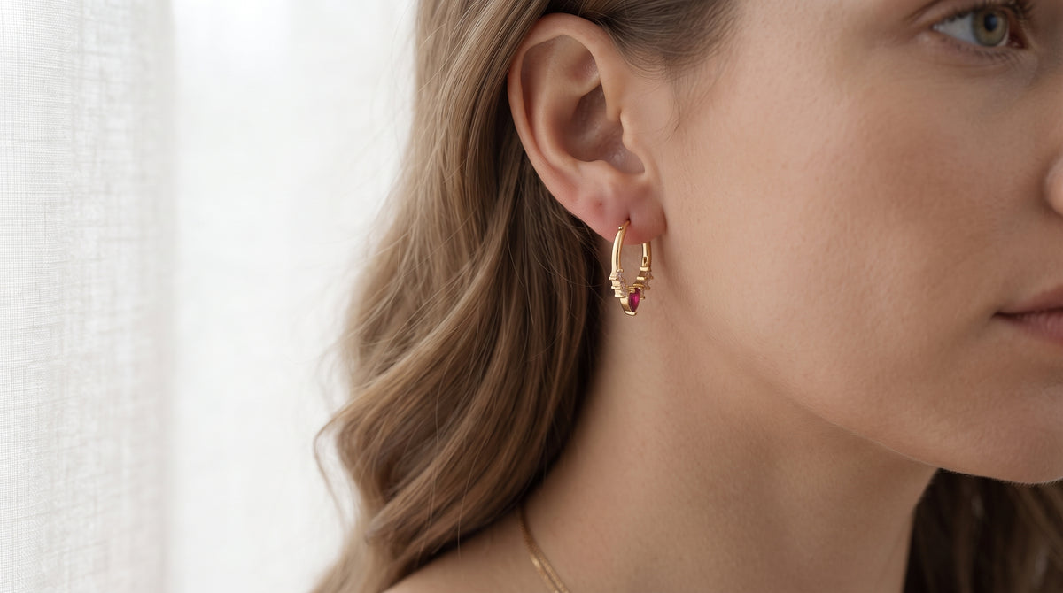Gold-Plated Pear Crystal Huggie Hoop Earrings – Dazzling Stone Accent Hoops