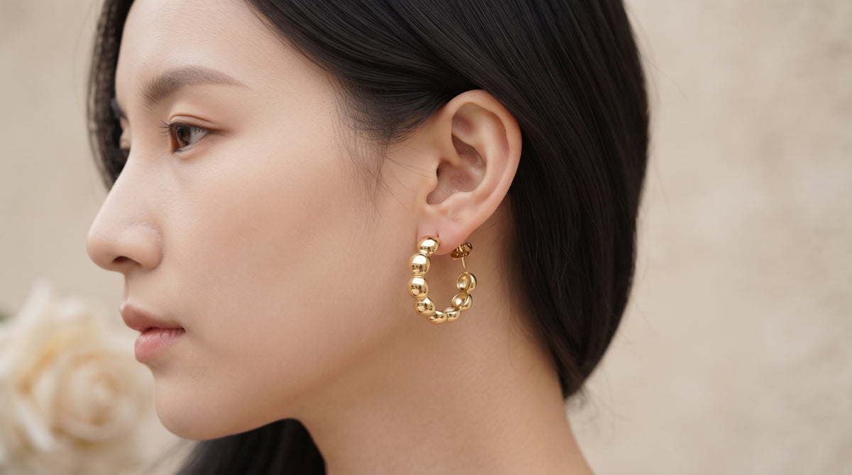 Gold-Plated Chunky Bubble Hoop Earrings – Bold Ball Statement Hoops