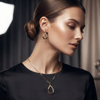 Black & Clear Zircon Teardrop Pendant Necklace & Stud Earrings Set