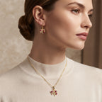 Ruby Red & Clear Zircon Tree of Life Pendant Necklace & Matching Earrings Set