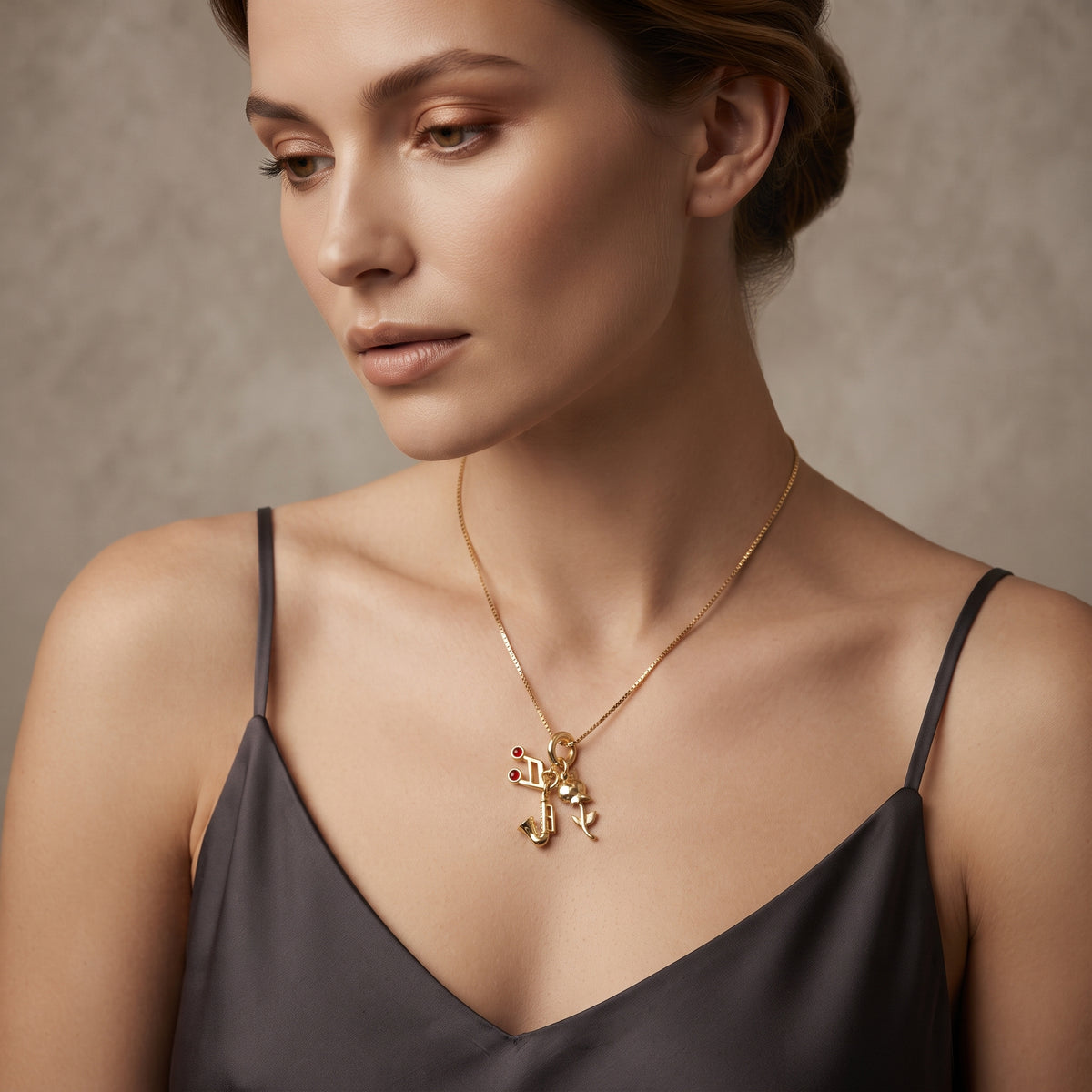 Musical Saxophone & Rose Multi-Charm Pendant Necklace – 18K Gold Plated