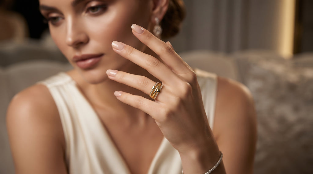 Gold-Plated Zircon Multi-Band Heart Accent Ring