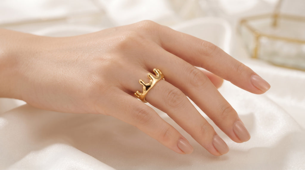 Minimalist Liquid Melted Design Open Ring – 18K Gold Plated Abstract Finger