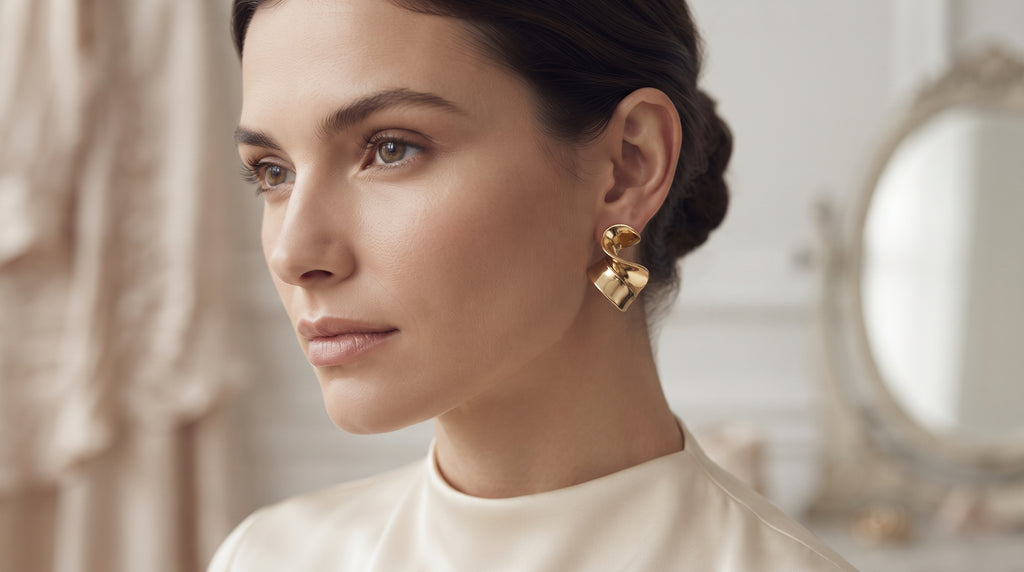 Modern Geometric Twist Gold Plated Statement Earrings – Chic & Minimalist