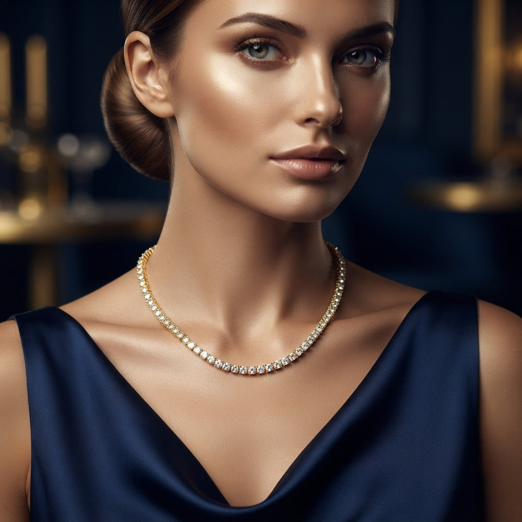 Dazzling Full Zircon Necklace – 18K Gold Plated Continuous Crystal Chain for Women