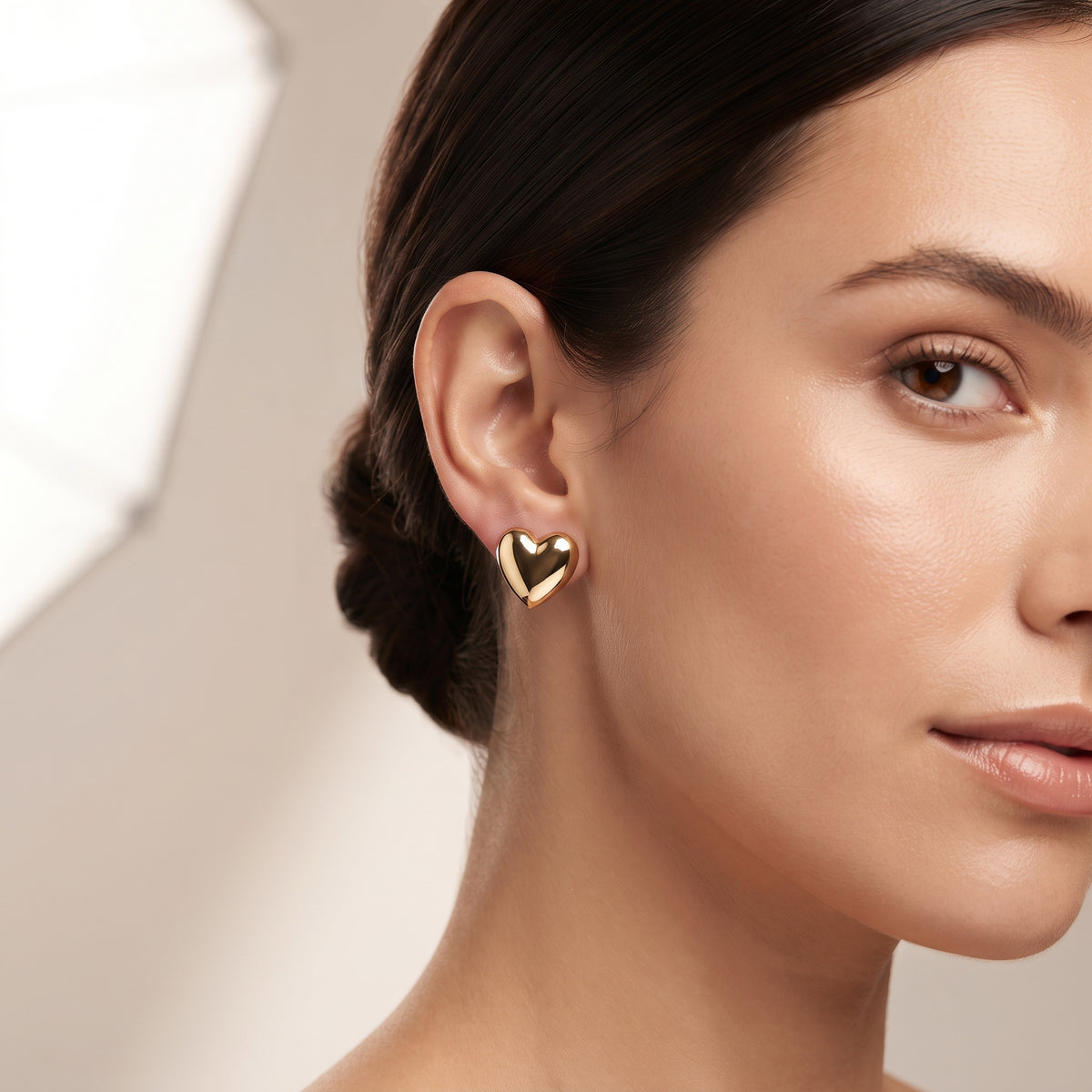 Classic Puffed Heart Minimalist Stud Earrings – 18K Gold Plated Everyday Wear