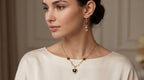 Gold-Plated Black Zircon Heart and Floral Vine Pendant Necklace and Earring Set